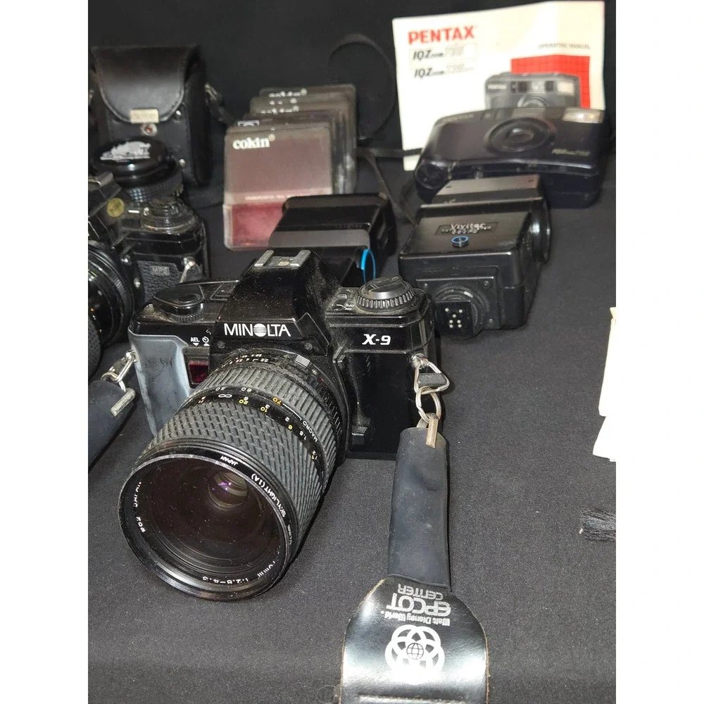 Minolta X-700 X-9 SLR Pentax 735 Film‎ Camera Lot with Lenses Flash Filters Case